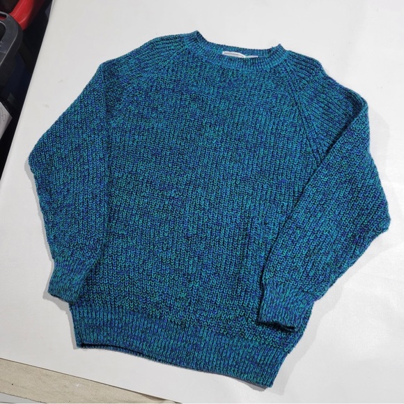 Vintage 70s 80s blue crewneck knit sweater - Picture 1 of 7